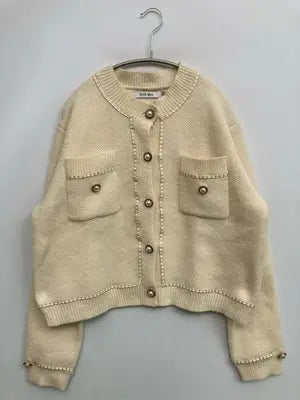 Knit Mix/カーディガン/ボレロ/トップス/アイボリー/3XL
