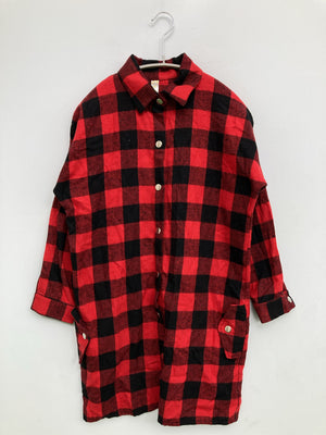 유멩패션/シャツワンピース/ワンピース/ドレス/レッド