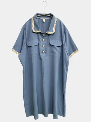MINGDU/ワンピース/ワンピース/ドレス/ブルー/4XL