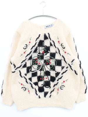 蝴蝶/ニット/セーター/トップス/アイボリー